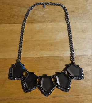 Loft Silver Tone Statement Chunky Rhinestone Necklace thumbnail 1