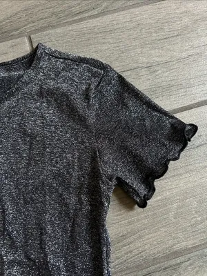 Metallic Black Short Sleeve Ruffle thumbnail 2