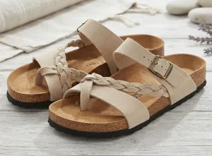 Women's Neutral Braided Strap Cork Footbed Sandals Size 6 thumbnail 1