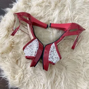New Brooklyn Ridge Preppy Coquette Red White Lace Strappy High Heels US 7 thumbnail 4