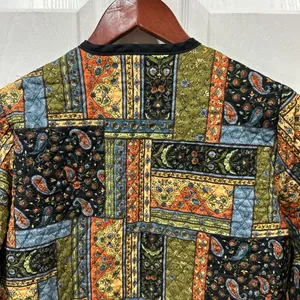 Vintage Handmade Quilted Jacket Small Cottagecore Boho Artisan Coat Green thumbnail 5