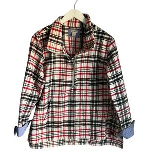 L.L. Bean Red White Blue Americana Plaid Quarterzip Pullover size Large Campcore thumbnail 1