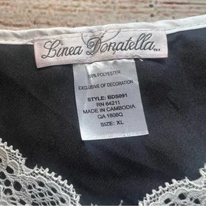 Linea Donatella Satin Lace Babydoll‎ Top Black Camisole Womens XL Pearls Fairy thumbnail 3
