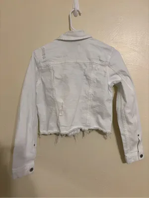 Pistola White Cropped Distressed Denim Jacket Raw Hem Size Small thumbnail 8