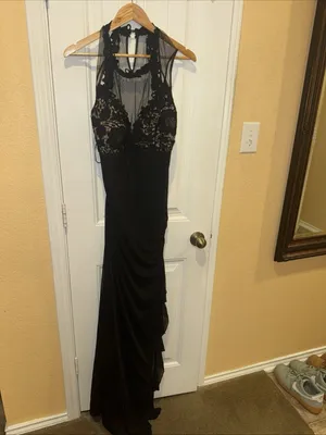 Betsy & Adam Black Lace evening dress 12 thumbnail 3