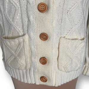 Cream Cable Knit Shawl Collar Cardigan Chunky Preppy Heritage Cozy Cabincore thumbnail 9