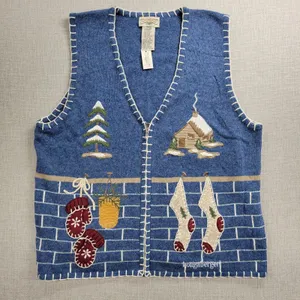 Vintage Longaberger Women's Vest 1X Blue Denim Embroidered Stitched Holiday NEW‎ thumbnail 1