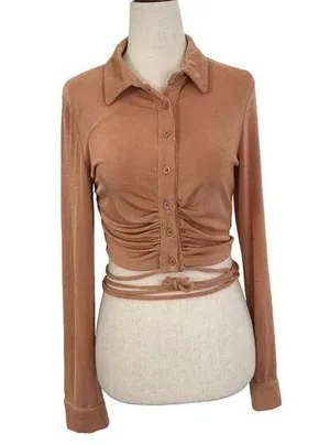 Pepper Mayo Color: Champagne Long Sleeve Crop Top Women's Size 4 | 37-39 thumbnail 1