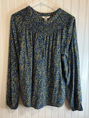 Croft & Barrow women Blue and Yellow Floral Top long sleeeve. thumbnail 1