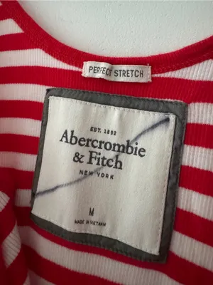 Abercrombie & Fitch Y2K Vintage Red and White Stripe Embroidered Moose Logo Tank thumbnail 5