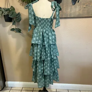 Lulus NWT Gorgeous Excellence Teal Green Floral Burnout Tiered Midi Dress thumbnail 7