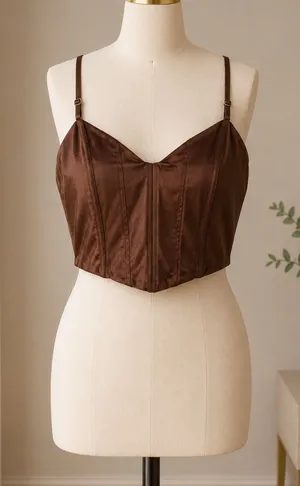 Zara Brown Corset Cami Top Women’s Medium Side Zip Adjustable Straps thumbnail 1