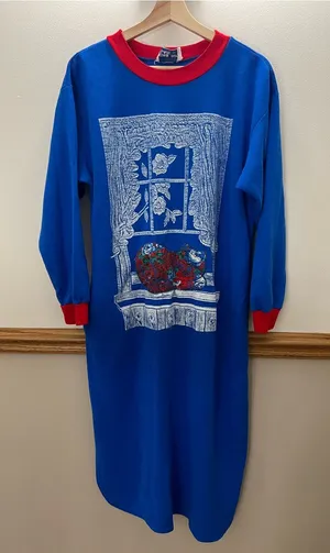 Vintage 80s 90s Cat Pajama Royal Blue Night Pajama Dress size medium/large thumbnail 1