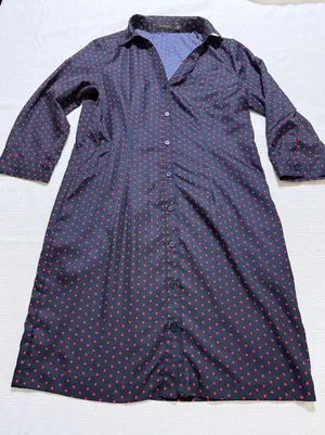 The Limited Navy Blue Red Polka Dot Button Front Shirt Dress Medium 3/4 Sleeve thumbnail 1