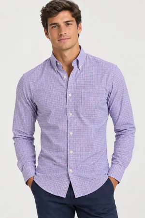 Vineyard Vines Purple White Micro-Gingham Plaid Button Up Classic Preppy coastal thumbnail 1