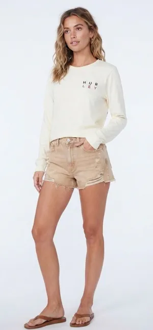 Hurley Split Level Classic Crew Long Sleeve T-Shirt Cream / Size Large thumbnail 1
