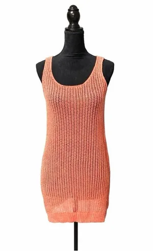 Miracle City Women’s Coral Open Knit Dress Size M/L Sleeveless Beach Cover Up thumbnail 1