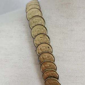 Vintage Gold Tone Embossed Metal Disc Coins Elastic Waist Belt Disco Glam thumbnail 2