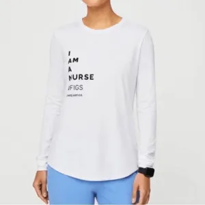 FIGS I am a nurse White Black Graphic Long Sleeve Underscrub Shirt Large NWT thumbnail 7