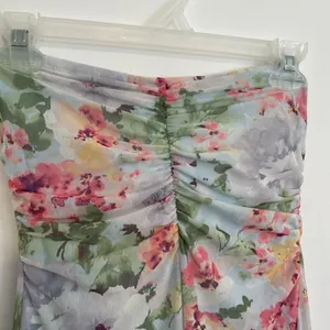 HAUTE MONDE Light Blue Pink Floral Semi Sheer Mesh Strapless Midi Dress ? w Slit thumbnail 7