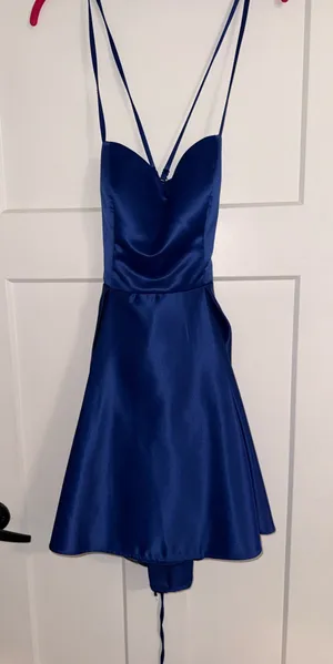 B. Darlin blue satin hoco dress thumbnail 1