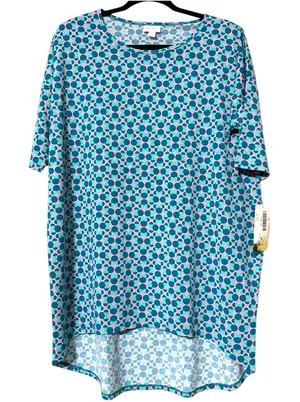 Disney LuLaRoe medium Irma Minnie Mouse turquoise pink hi low oversized tunic thumbnail 1