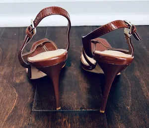 Chantria Brown Patent Square Toe Thong Slingback High Heels SIMMI London 6 thumbnail 2