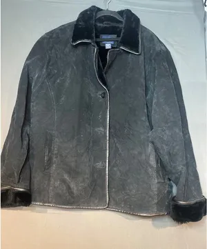 Venezia Womens 26/28 Black Genuine Leather Jacket Plus Size Plush Trim Vintage thumbnail 1