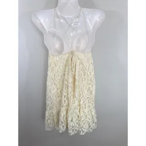 Free People Cream Lace Halter Ruffle Mini Dress Women XS Boho Festival Baby doll thumbnail 5