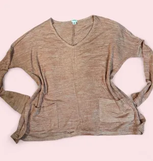 Garage Rose Pink V‑Neck Knit Sweater with Front Pockets thumbnail 1