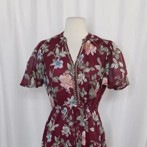 TOMMY BAHAMA Painted Petal Midi Floral Dress Metallic Embellished Beads X-Small thumbnail 3