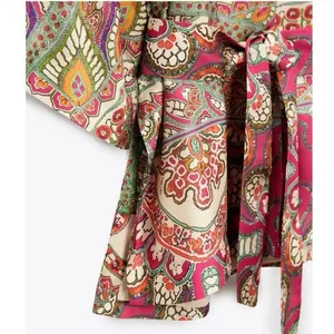 Zara Multicolor Satin Silk Paisley Print Duster Wrap Kimono Caftan Top Jacket thumbnail 11