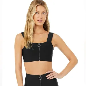 ALO sports bra airlift fast zip up o-ring square neck crop top workout thumbnail 2