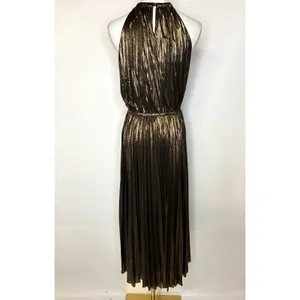 Lucy Paris Metallic Gold Pleated Halter Midi Dress DR3713-2 Small thumbnail 2