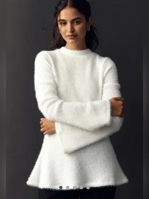Anthropologie Maeve Tie Back Bell Sleeve Top Tunic Sweater Ivory White S NWT thumbnail 4