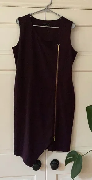 Nina Leonard NWT eggplant zipper‎ dress asymmetric large new plum gold thumbnail 1