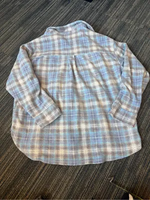 American Eagle XL Oversized Blue Plaid Shacket 28” Long thumbnail 3