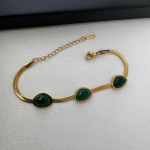 Adjustable Snake Chain Green Crystal Bracelet for Women thumbnail 2