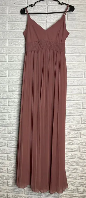 ModCloth Maxi Dress Womens Medium Pink Excellent‎ Pleated Chiffon V-Neck Formal thumbnail 1
