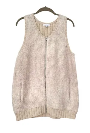 Gap Alpaca Wool Zip Front Knit Sweater Vest Sleeveless Womens Medium Ivory thumbnail 1