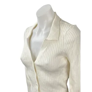 Emory Park Women's Cream Ivory Ribbed Knit Cropped Button Up Cardigan Top Size M thumbnail 2