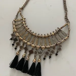 Free People Y2k festival boho goth fringe tassel statement necklace silver black thumbnail 1