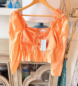 Antonio Melani Puff Sleeve Peplum Blouse‎ Womens Orange Size 4 thumbnail 1