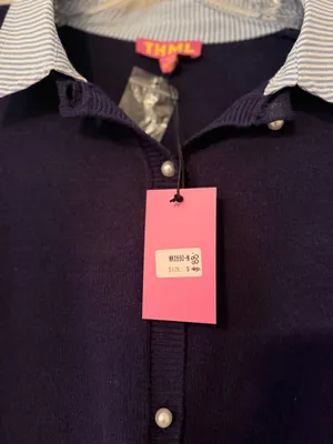THML NWT Navy Cardigan Sweater with Striped Collar & Cuffs | S thumbnail 3