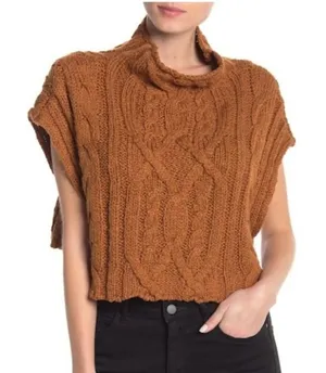 Free People Rust‎ Orange Sweater Vest Cowl Neck Cable Knit Cropped Small thumbnail 1