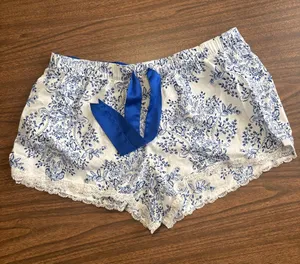 Victoria's Secret Medium White and Blue Floral Lace Trim Pajama Shorts thumbnail 1