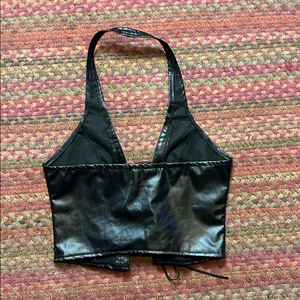 Nwot Vegan Leather Lace Up Halter Crop Top thumbnail 2
