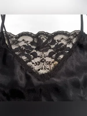 Black Satin Camisole Top Coquette Lace Panel 90’s Sz M Whimsigoth Vintage Y2k thumbnail 3