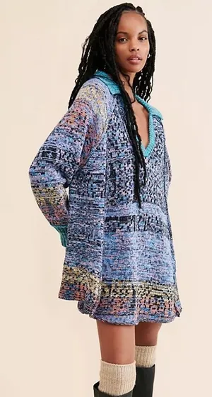 FREE PEOPLE‎ Seasons Of Sun Mini Collared Pullover Knit Sweater Dress Small thumbnail 1