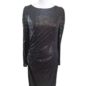 Nanette‎ Lepore Sequin Dress Womens 8 Black NEW Long Sleeve Ruched Midi Sheath thumbnail 8